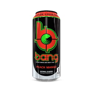 Lata de 16 fl OZ de bebida energética Bang de durazno y mango