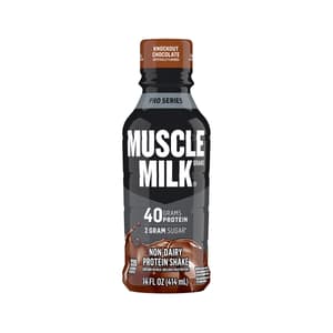Botella de 14 fl OZ de batido proteico Muscle Milk de chocolate Knockout sin lácteos