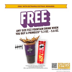 Any Size Fizz Fountain Drink When You Buy a Pringles 5.3 oz. - 5.6 oz. ExtraMile Extras Rewards