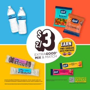 2/$3 Includes ExtraMile ExtraGood Chocolate Bars, Donuts, Bagged Candy, and 1L Purified Water.