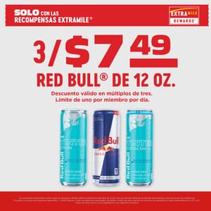 3/$7.49 red bull de 12oz. promoción