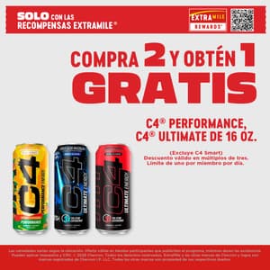 Oferta de ExtraMile Rewards compra dos bebidas C4 Performance o C4 Ultimate de dieciseis onzas y recibe una gratis