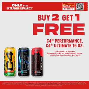ExtraMile Rewards offer buy two C4 Performance or C4 Ultimate sixteen ounce drinks and get one free