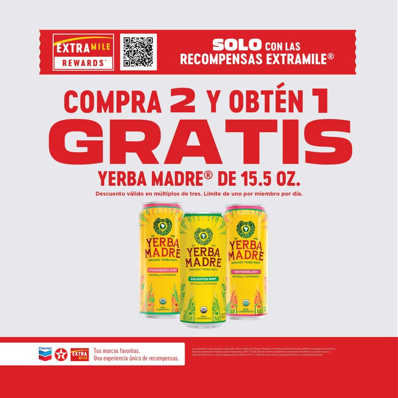 Solo con ExtraMile Rewards: compra 2 Yerba Madre de 15.5 oz y recibe 1 gratis.